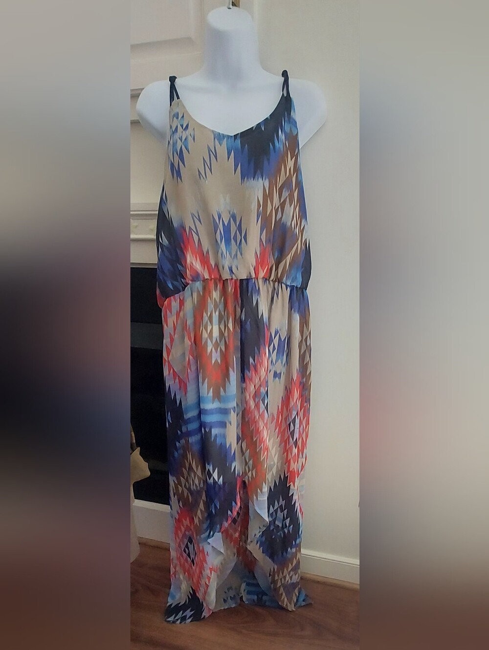 Boho Strap Maxi Dress in Multicolor Geometric Print